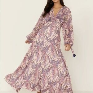 Free People Long Sleeve Paisley Dress in Pink and Purple
